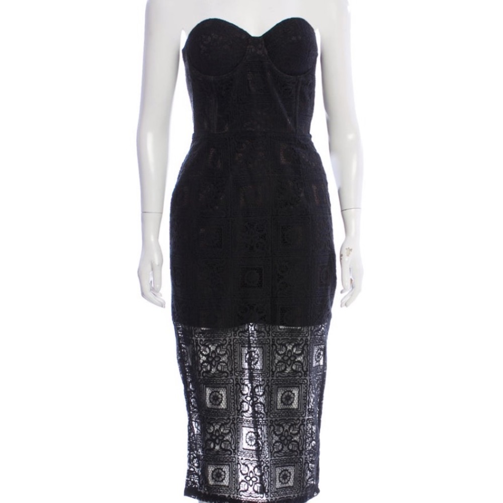 Misha Collection black strapless dress